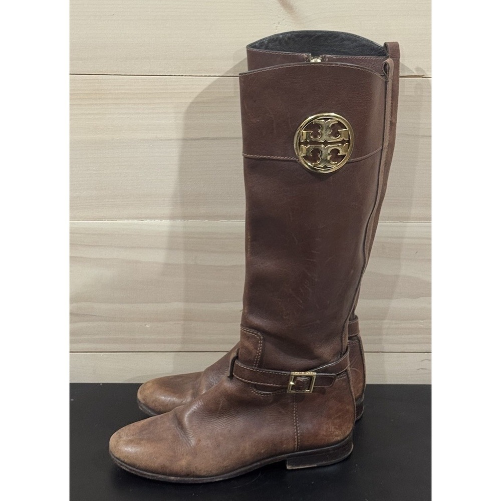 Tory Burch Adeline Equestrian Riding Boots Almond Leather Knee High 7.5 $498